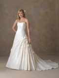 Comfy Floor Length A-Line Strapless Low Back Sweep Train With Applique,Button Wedding Dresses WDresses01017