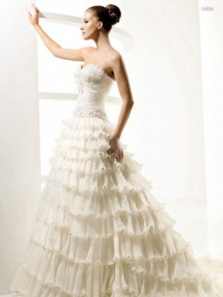 Comfy Floor Length A-Line Strapless Low Back Sweep Train With Sequins,Zipper Wedding Dresses WDresses00919