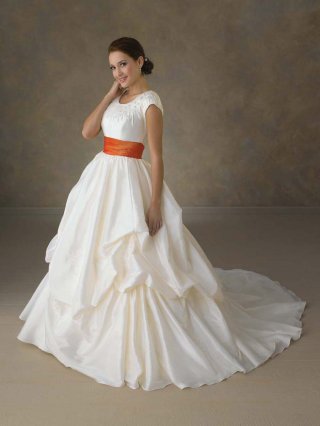 Cosy Floor Length A-Line Short Sleeves Sweep Train With Embroidery,Flower Wedding Dresses WDresses01016