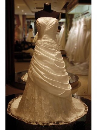 Cosy Floor Length A-Line Strapless Low Back Sweep Train With Embroidery,Bandage,Beads Wedding Dresses WDresses00723