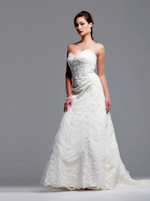 Cosy Floor Length A-Line Strapless Low Back Sweep Train With Embroidery Wedding Dresses WDresses00820