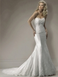 Cosy Floor Length A-Line Sweetheart Low Back Sweep Train With Embroidery,Bandage Wedding Dresses WDresses00918