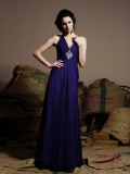 Pleated V-neck Chiffon Overlay Evening Gown