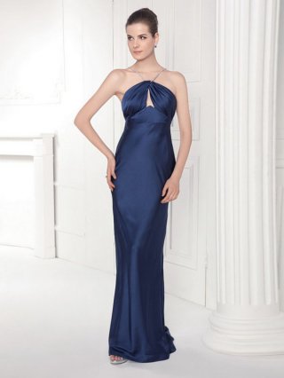 Twist Inspired Mermaid Halter Chapel Train Taffeta Evening Dress
