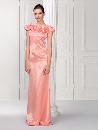 Sheath Bateau Taffeta Evening Dress With Ruffle Shoulder