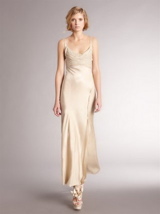 Antique Stretch Satin Chiffon Crushed Bodice Overl