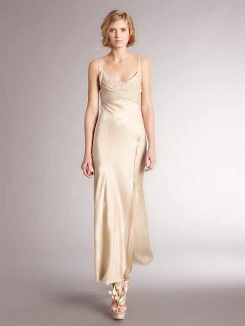 Antique Stretch Satin Chiffon Crushed Bodice Overl