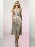 A-Line V-neck Knee-length Satin Evening Dress