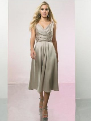 A-Line V-neck Knee-length Satin Evening Dress