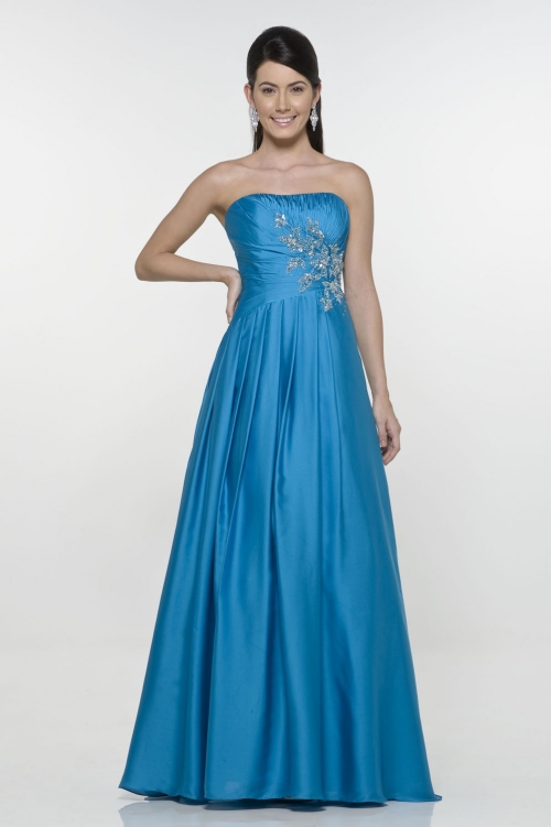 Blue Strapless Beads Working Customer-Made Design Evening Dress