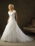 Discount Floor Length A-Line Short Sleeves Sweep Train With Embroidery Wedding Dresses WDresses01028