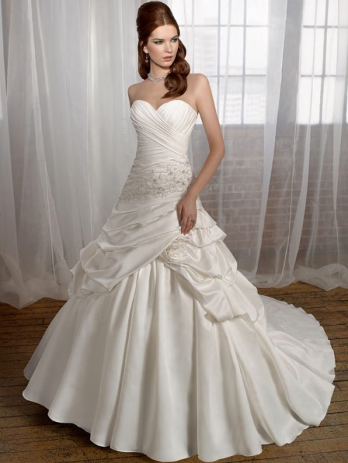 Discount Floor Length A-Line Sweetheart Low Back Sweep Train With Embroidery,Bandage,Flower Wedding Dresses WDresses00735