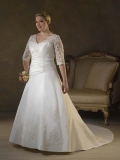 Elegant Floor Length A Line Cap Sleeves Lace Up Sweep/Brush Train With Lace,Embroidery Wedding Dresses