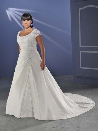Elegant Floor Length A Line Cap Sleeves Zipper Sweep/Brush Train With Beading,Embroidery Wedding Dresses