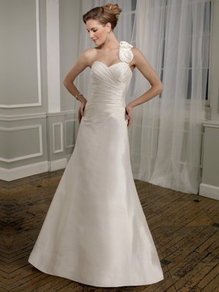 Elegant Floor Length A-Line One Shoulder Lace Up Sweep/Brush Train With Ruffles Wedding Dresses