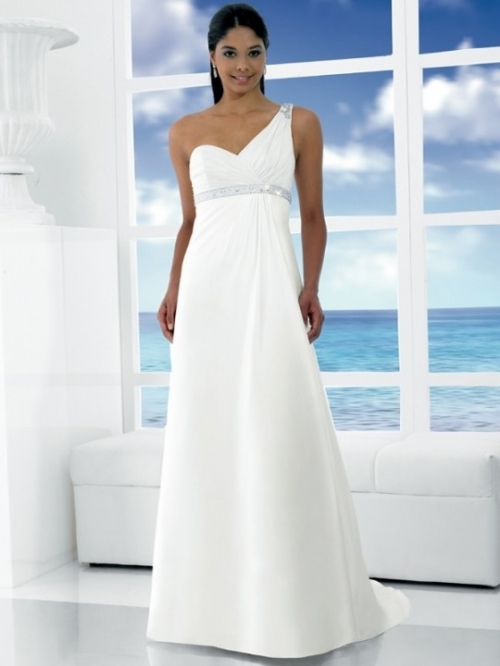 Elegant Floor Length A Line One Shoulder Zipper With Ruffles Wedding Dresses