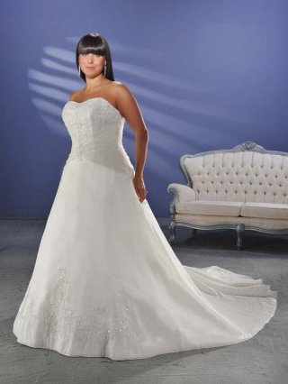 Elegant Floor Length A Line Strapless Zipper Sweep/Brush Train With Beading,Embroidery Wedding Dresses