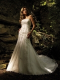 Elegant Floor Length A Line Strapless Zipper Sweep/Brush Train With Lace,Appliques Wedding Dresses