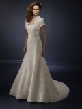 Elegant Floor Length A Line Strapless Zipper Sweep/Brush Train With Lace,Appliques,Sash Wedding Dresses