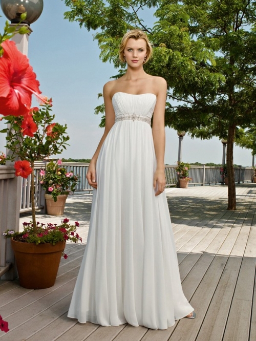 Elegant Floor Length A Line Strapless Zipper With Ribbon,Ruffles Wedding Dresses