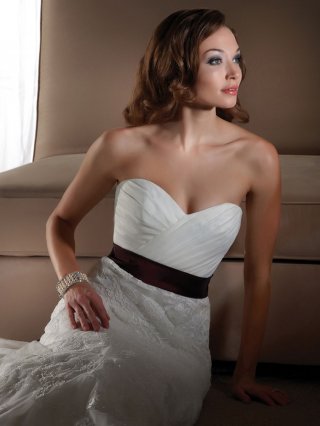 Elegant Floor Length A-Line Sweetheart Low Back Sweep Train With Embroidery,Purple Sash,Button Wedding Dresses WDresses01042