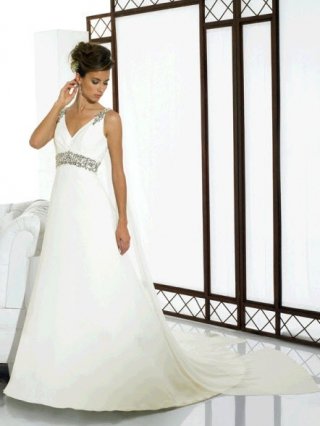 Elegant Floor Length A-Line V-Neck Zipper Sweep/Brush Train With Beading Wedding Dresses