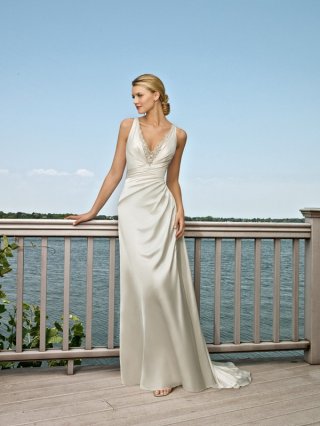 Elegant Floor Length A-Line V-Neck Zipper Sweep/Brush Train With Beading Wedding Dresses