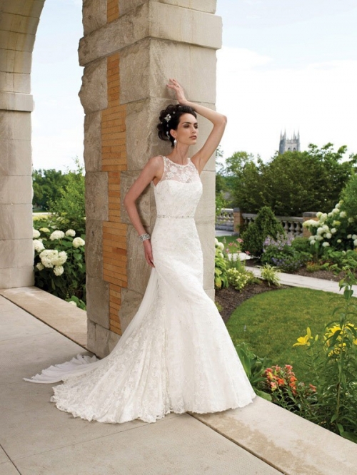 Emblematic Floor Length A-Line Bateau Low Back Sweep Train With Embroidery Wedding Dresses WDresses00706