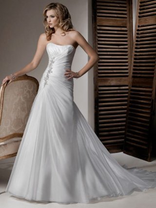 Enchanting Floor Length A-Line Strapless Low Back Sweep Train With Applique,Bandage Wedding Dresses WDresses00912