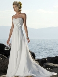 Beaded Strapless Empire Waist with flower in waist Sweep/ brush length beach Wedding Dress