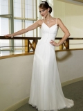 Chiffon A-line Pleated White Empire Waist Spaghetti Straps floor length Wedding Dress