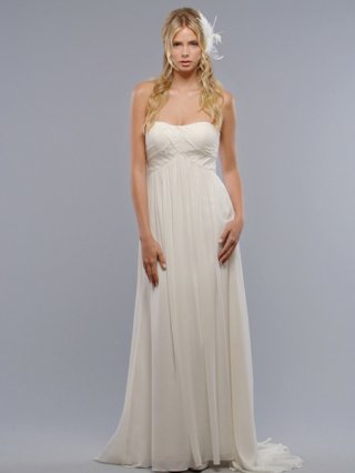 Chiffon Sheath/ Column Style Empire waist Strapless Puffed Floor length wedding dress at discount price