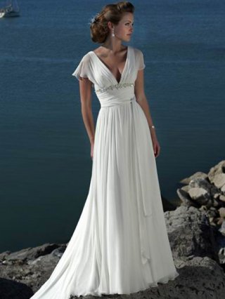 Discount V-neck Empire Waist Customer-Made Design Beach Wedding Dress With Short Chiffon