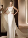 Unique White Embroider Empire waist Sheath/ Column Designer Floor length Beach Wedding Dress at bargain price