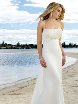 Wholesale Spaghetti Straps Empire Waist Beading Chiffon Floor length Wedding Dress at bargain price