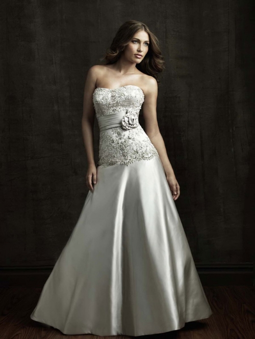 Eternal Floor Length A-Line Strapless Low Back Sweep Train With Applique,Button Wedding Dresses WDresses00760