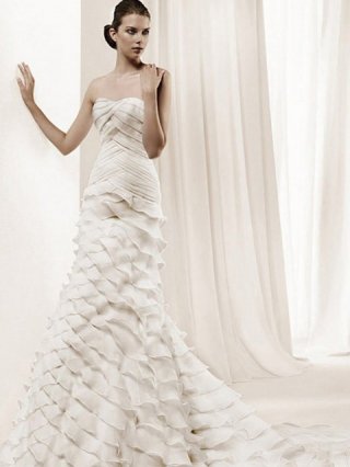 Eternal Floor Length A-Line Sweetheart Low Back Sweep Train With Ruche,Button Wedding Dresses WDresses00857