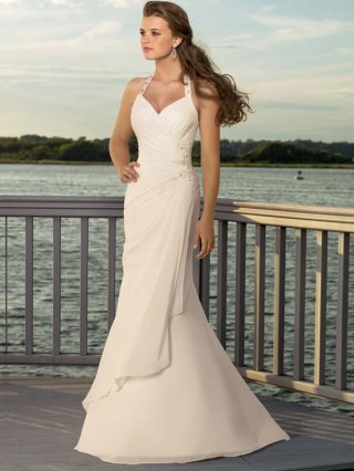 Exclusive Floor Length A Line Halter Zipper With Embroidery,Beading Wedding Dresses
