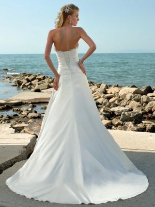 Exclusive Floor Length A Line Strapless Lace Up Sweep/Brush Train With Beading,Ruffles Wedding Dresses