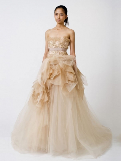 Exclusive Floor Length A-Line Strapless Low Back Sweep Train With Sash,Ruffles Wedding Dresses WDresses00970