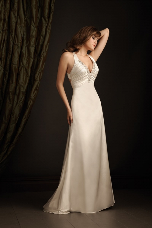 Exclusive Floor Length A-Line V-Neck Lace Up With Beading Wedding Dresses