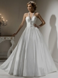 Exquisite Floor Length A-Line Halter Zipper Sweep/Brush Train With Beads Wedding Dresses