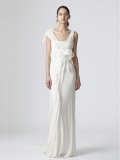 Exquisite Floor Length A-Line Square Low Back Sweep Train With Sash Wedding Dresses WDresses00963