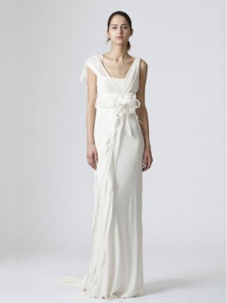 Exquisite Floor Length A-Line Square Low Back Sweep Train With Sash Wedding Dresses WDresses00963