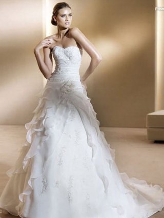 Extraordinary Floor Length A-Line Strapless Low Back Sweep Train With Embroidery Wedding Dresses WDresses00873