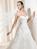 Extravagant Floor Length A-Line Sweetheart Low Back Sweep Train With Sash,Button Wedding Dresses WDresses00864