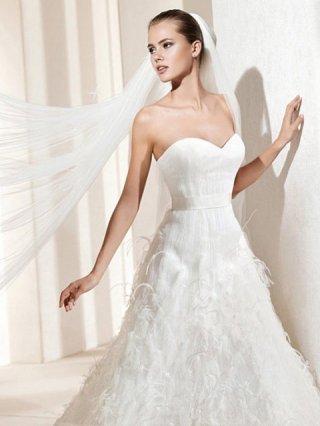 Extravagant Floor Length A-Line Sweetheart Low Back Sweep Train With Sash,Button Wedding Dresses WDresses00864