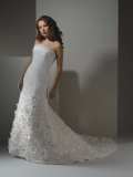 Eye-Catching Floor Length A-Line Strapless Low Back Sweep Train With Ruche,Button Wedding Dresses WDresses00973