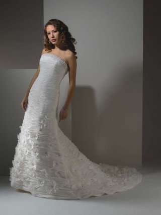 Eye-Catching Floor Length A-Line Strapless Low Back Sweep Train With Ruche,Button Wedding Dresses WDresses00973