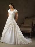 Famous Floor Length A-Line Short Sleeves Sweep Train With Applique,Bandage Wedding Dresses WDresses01025